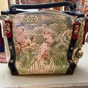 Marino Orlandi Tropical Parrot Print Shoulder Bag